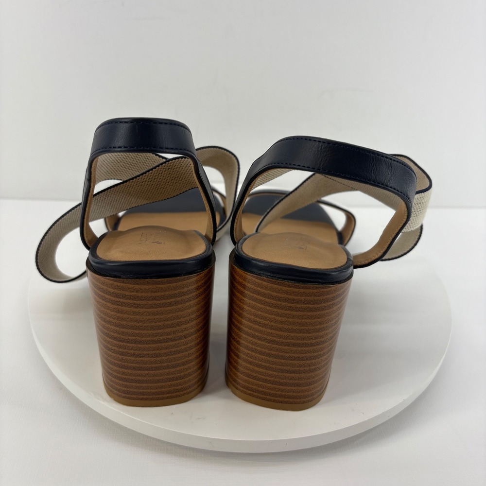 Market & Spruce Womens Slingback Block Heel Sandals Navy Beige Size 10 - Picture 5 of 9